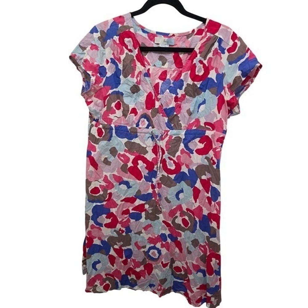 Vintage Boden Colorful Short-Sleeve Dress‎ With Tie Waist And V-Neckline Size 10